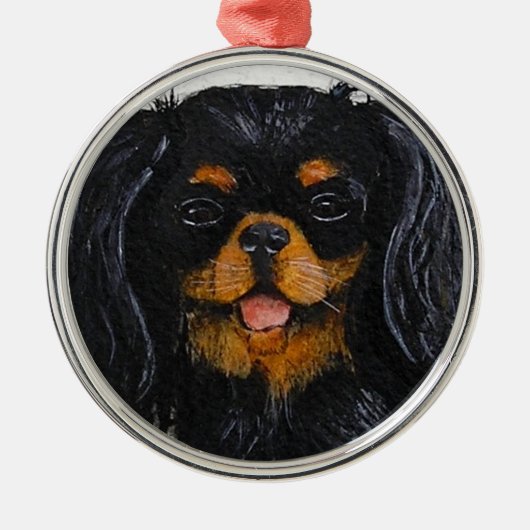 Koning Charles Cavalier Spaniel zwart en tan Metalen Ornament (Voorkant)