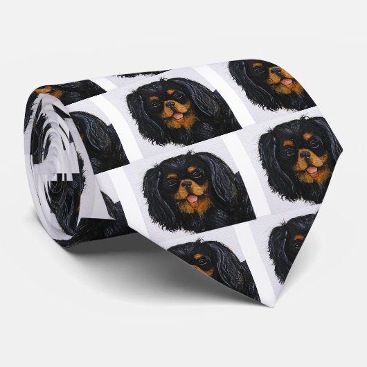 Koning Charles Cavalier Spaniel zwart en tan Stropdas (Opgerold)