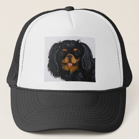 Koning Charles Cavalier Spaniel zwart en tan Trucker Pet (Voorkant)