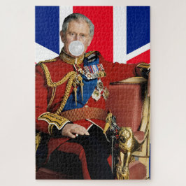 Koning Charles die witte kauwgom blaast Britse vla Legpuzzel