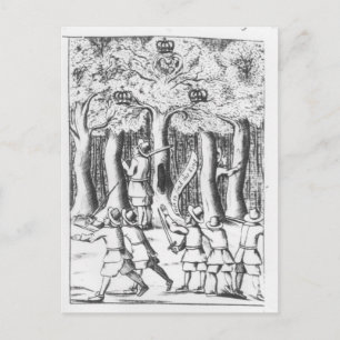 Koning Charles II verbergt zich in een eikenboom Briefkaart