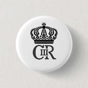 Koning Charles III-badge met citeer en kroon Ronde Button 3,2 Cm