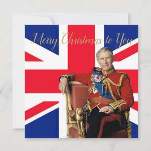 Koning Charles III Britse vlag Kerstgroet Kaart