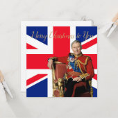 Koning Charles III Britse vlag Kerstmis Groet Kaart (Voorkant / Achterkant in situ)