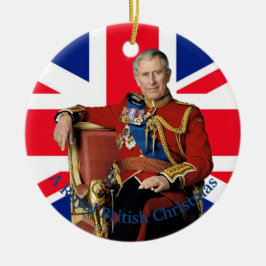 Koning Charles III Britse vlag Kerstmis Groet Keramisch Ornament