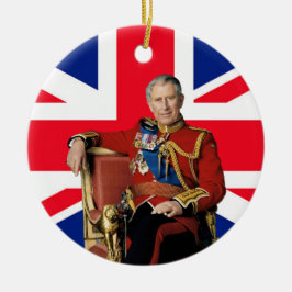 Koning Charles III Britse vlag Kerstmis Groet Keramisch Ornament