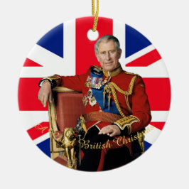 Koning Charles III Britse vlag Kerstmis Groet Keramisch Ornament