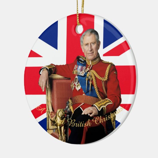 Koning Charles III Britse vlag Kerstmis Groet Keramisch Ornament (Links)
