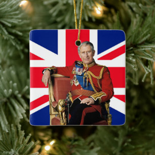 Koning Charles III Britse vlag Kerstmis Groet Keramisch Ornament