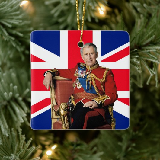 Koning Charles III Britse vlag Kerstmis Groet Keramisch Ornament (Boom)