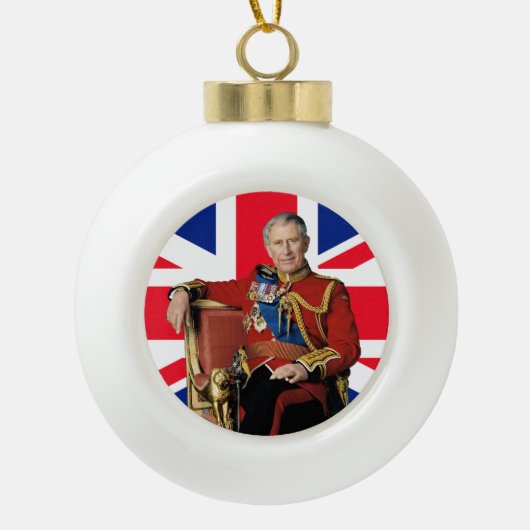 Koning Charles III Britse vlag Kerstmis Groet Keramische Bal Ornament (Voorkant)