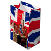 Koning Charles III Britse vlag Kerstmis Groet Medium Cadeauzakje (Voorkant Gekanteld)