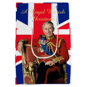 Koning Charles III Britse vlag Kerstmis Groet Medium Cadeauzakje (Achterkant)