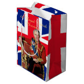 Koning Charles III Britse vlag Kerstmis Groet Medium Cadeauzakje (Achterkant Gekanteld)