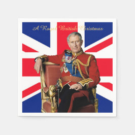 Koning Charles III Britse vlag Kerstmis Groet Servet