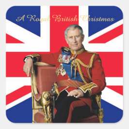 Koning Charles III Britse vlag Kerstmis Groet Vierkante Sticker