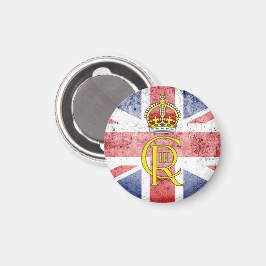 Koning Charles III-cipher/Union Flag fridge magnet (Voorkant / Achterkant)