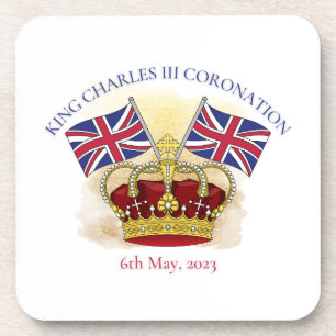 Koning Charles III Coronation Crown en Flags Bier Onderzetter