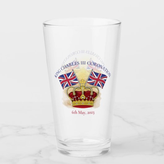 Koning Charles III Coronation Crown en Flags Glas (Voorkant)
