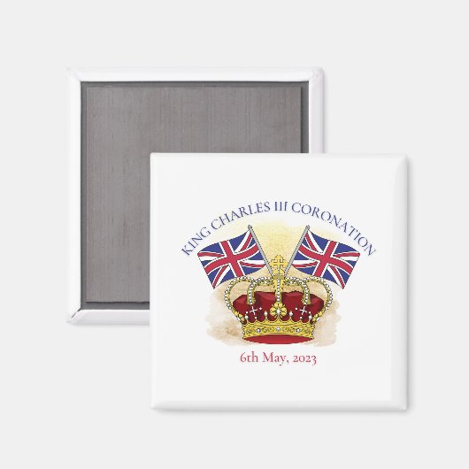 Koning Charles III Coronation Crown en Flags Magneet (Voorkant / Achterkant)