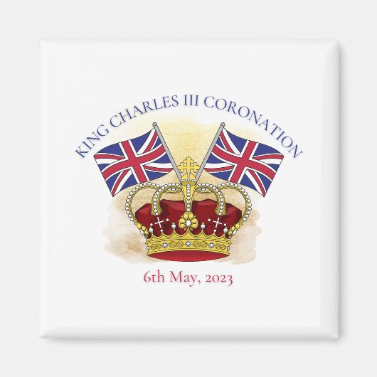 Koning Charles III Coronation Crown en Flags Magneet (Voorkant)