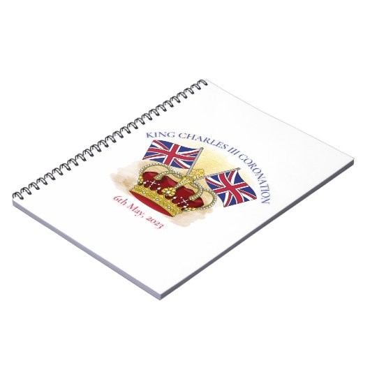 Koning Charles III Coronation Crown en Flags Notitieboek (Linkerzijde)