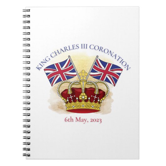 Koning Charles III Coronation Crown en Flags Notitieboek (Voorkant)