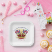 Koning Charles III Coronation Crown en Flags Papieren Bordje (Feest)