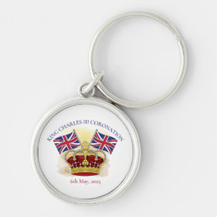 Koning Charles III Coronation Crown en Flags Sleutelhanger