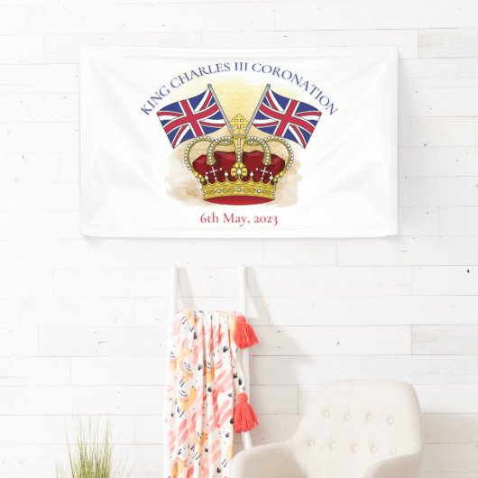 Koning Charles III Coronation Crown en Flags Spandoek (Insitu)