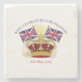 Koning Charles III Coronation Crown en Flags Stenen Onderzetter (Voorkant)