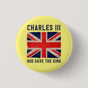 Koning Charles III God Red de koning van het Veren Ronde Button 3,2 Cm