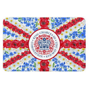 Koning Charles III Kroning Bloemen UK Vlag Magneet