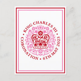 Koning Charles III Kroningsembleem Logo Rood Roze Briefkaart