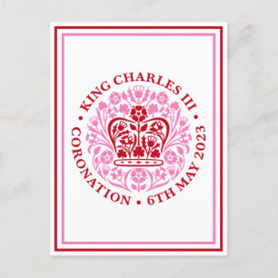 Koning Charles III Kroningsembleem Logo Rood Roze Briefkaart