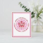 Koning Charles III Kroningsembleem Logo Rood Roze Briefkaart (Staand voorkant)