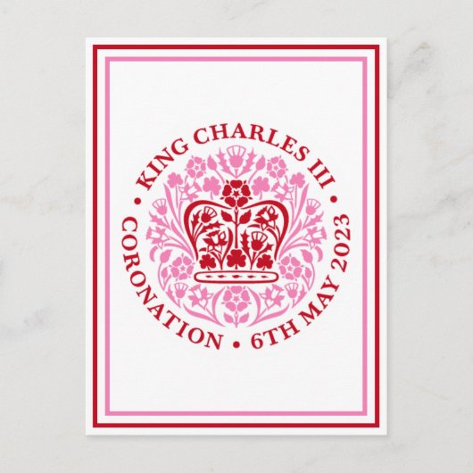 Koning Charles III Kroningsembleem Logo Rood Roze Briefkaart (Voorkant)
