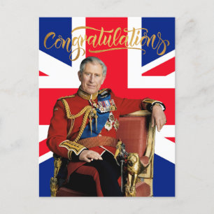 Koning Charles III met Britse vlag Felicitaties Briefkaart