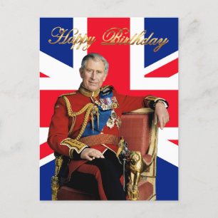 Koning Charles III met Britse vlag Gefeliciteerd v Briefkaart