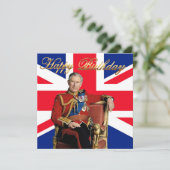 Koning Charles III met Britse vlag Gelukkige Verja Kaart (Staand voorkant)
