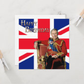 Koning Charles III met Britse vlag Gelukkige Verja Kaart (Voorkant / Achterkant in situ)
