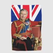 Koning Charles III met Britse vlag Golfhanddoek (Voorkant)
