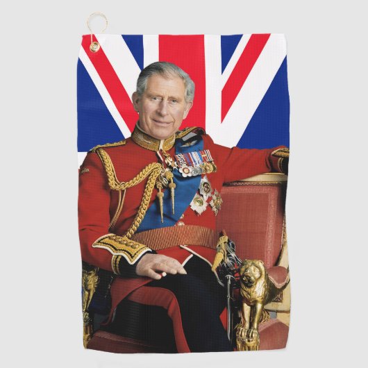 Koning Charles III met Britse vlag Golfhanddoek (Voorkant)