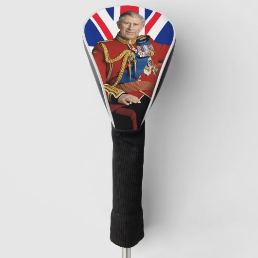 Koning Charles III met Britse vlag Golfheadcover (Voorkant)