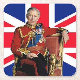 Koning Charles III met Britse vlag Kartonnen Onderzetters