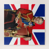 Koning Charles III met Britse vlag Legpuzzel (Horizontaal)
