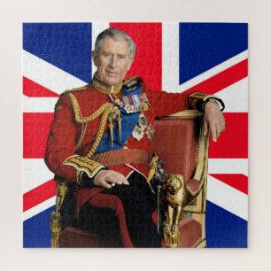 Koning Charles III met Britse vlag Legpuzzel