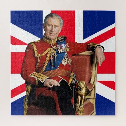 Koning Charles III met Britse vlag Legpuzzel (Verticaal)