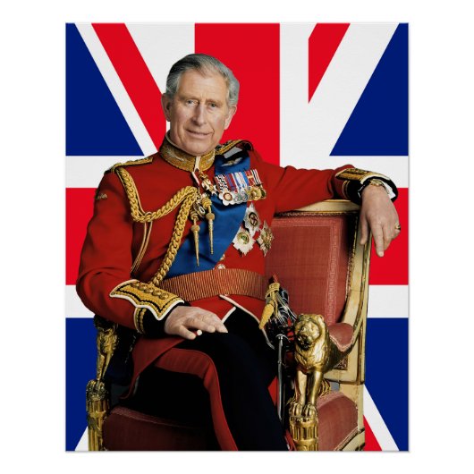 Koning Charles III met Britse vlag Perfect Poster (Voorkant)