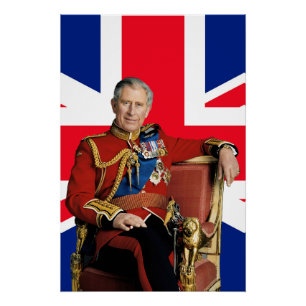 Koning Charles III met Britse vlag Perfect Poster